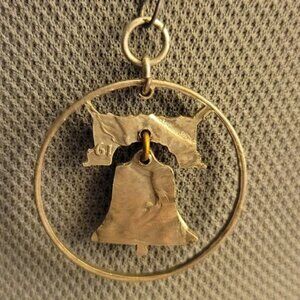Vintage Sterling Silver Liberty Bell Coin Cut-Out Necklace Pendant